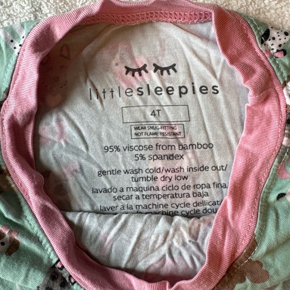 Little Sleepies Dog Print Pajamas, Mint Green Pink, Size 4T. Bamboo Viscose - Picture 3 of 3